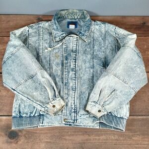 Horizon Acid Wash Denim Jacket Women's Blue Trucker Style Button Front
